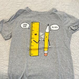 Gray Kids Shirt with Fun Ruler and Pencil Design